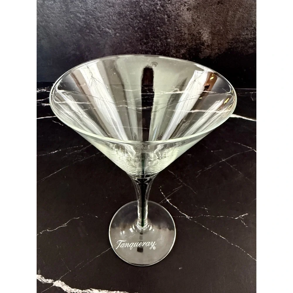 Tanqueray Etched Base Martini Glass with Green Drop in Stem 6.75in